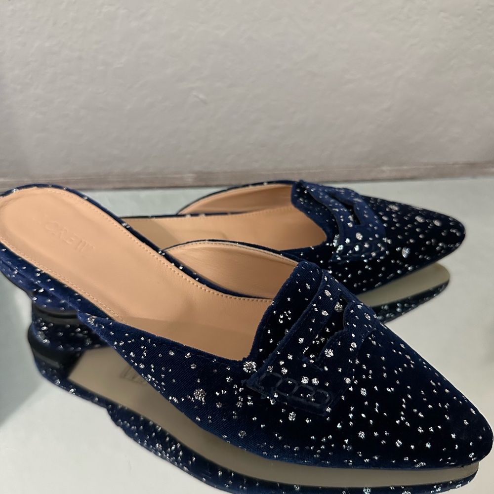 J CREW Glitter Sparkle Flats Loafer Mules 8.5 - Picture 5 of 11